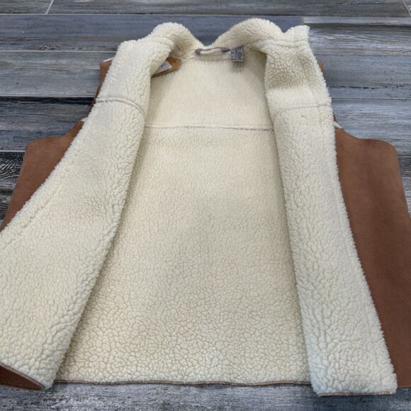 Beige Teddy Lined Faux Suede Vest with Leopard Print Upcycled Pocket Boho Chic - Picture 3 of 8